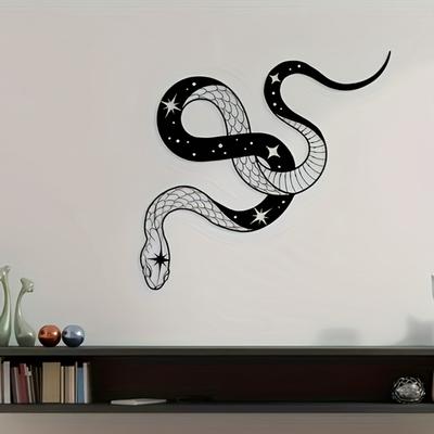 Black Gold Gothic Serpent Wall Decor, Snake Symbol Metal Art, Intricate Star Pattern Hanging Ornament for Dark Farmhouse Themed Party