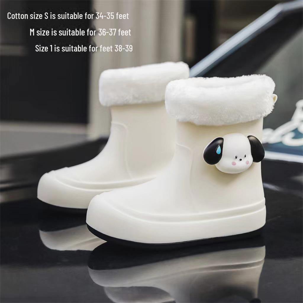 Women's Cute Korean Cartoon Non-Slip Waterproof Rain Boots with Velvet and Cotton for Warmth - Short Tube Outdoor Footwear