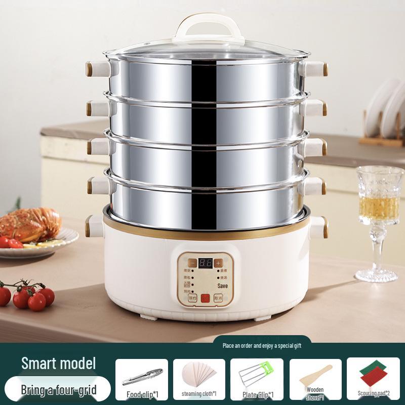 Vaporiera Elettrica a Tre Piani: Multifunzionale, Spegnimento Automatico, Grande Capacità, Timer, Pentola Elettrica Multi-livello, Cestello per Cottura a Vapore