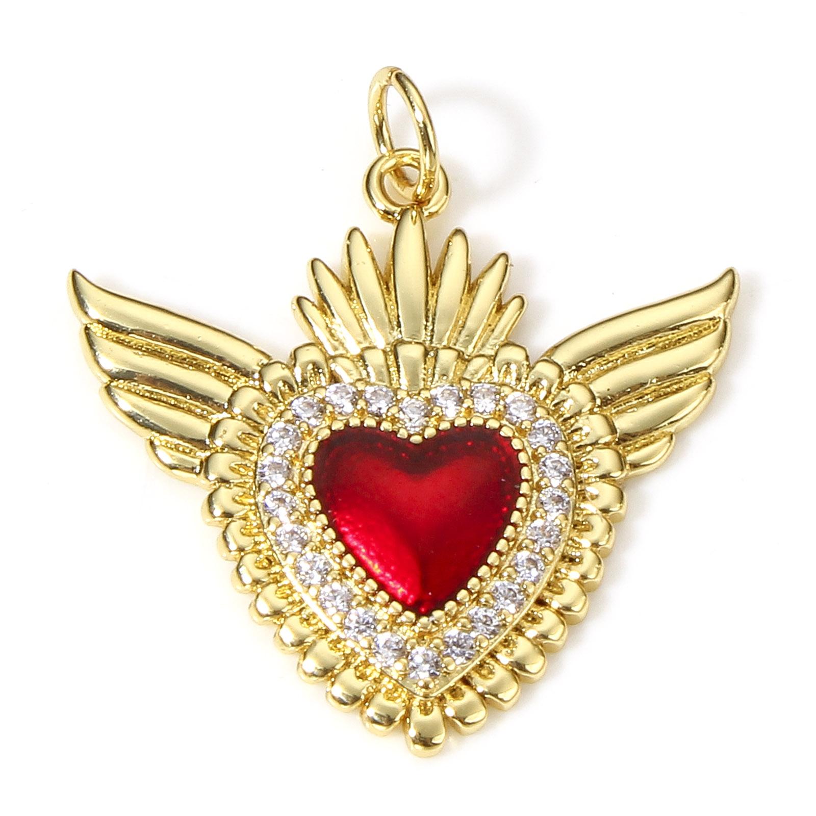 

1 Piece Classic Red Religious Heart Charms For Jewelry Making Gold Color Ex Voto Pendants Clear Cubic Zirconia Necklace DIY