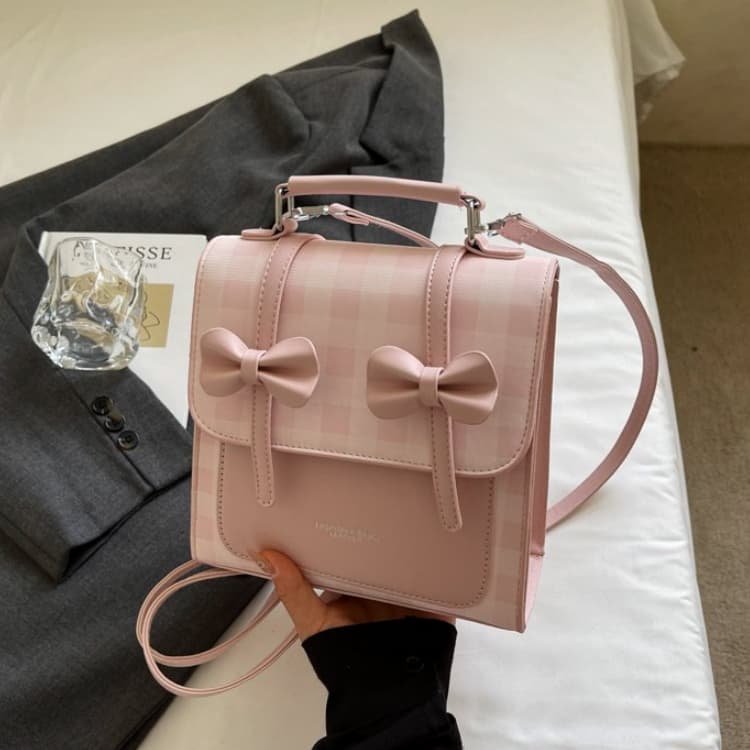 Bow Plaid Shoulder Small Square Bag Female