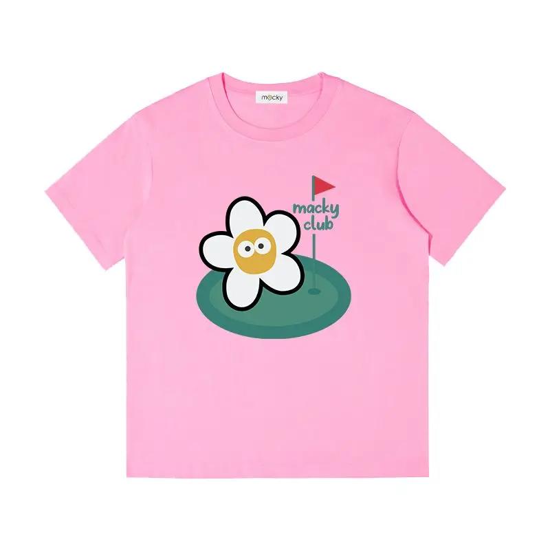 

Корейская высококачественная женская футболка MACKY Golf 24 с принтом букв и цветов, с короткими рукавами, с принтом, с круглым вырезом, графические футболки 3XL