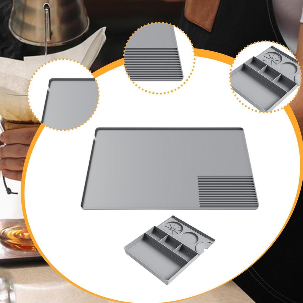 Coffee Bar Mat Pad Mug Holder Accessory with Raised Edges Non Slip Removable Tamper Tool Box