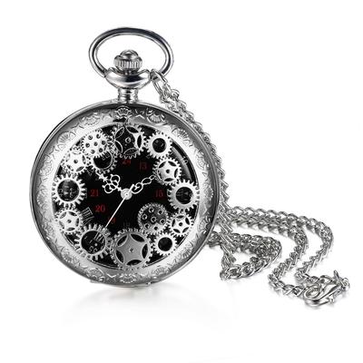 Pocket Watch Gear Skeleton Rome Analog Display Waterproof Pocket Watch Pendant Necklace Chain Birthday Anniversary Christmas Day Present Antique -