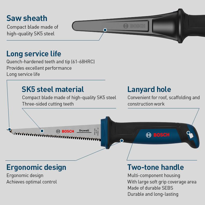 Bosch Gypsum Saw Drywall Saw 150mm 8TPI Three-sided Cutting Teeth Hardened with Tether Hole
