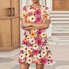 Women's Fashion Casual Round Neck Short Sleeve  Leaf Floral Print Dress