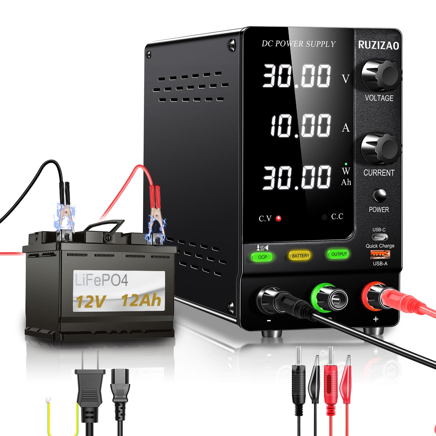 

RUZIZAO Stabilized Power 30V Voltage Current Power Encoder Desktop Power Switching Power 6V 12V for Battery Variable DC Stabilized Power Laboratory DC