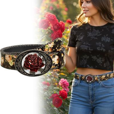 Randkraal Gesneden Metalen Gesp Riem Boheemse Stijl Retro Rozenbloem Riem Dames Accessoires