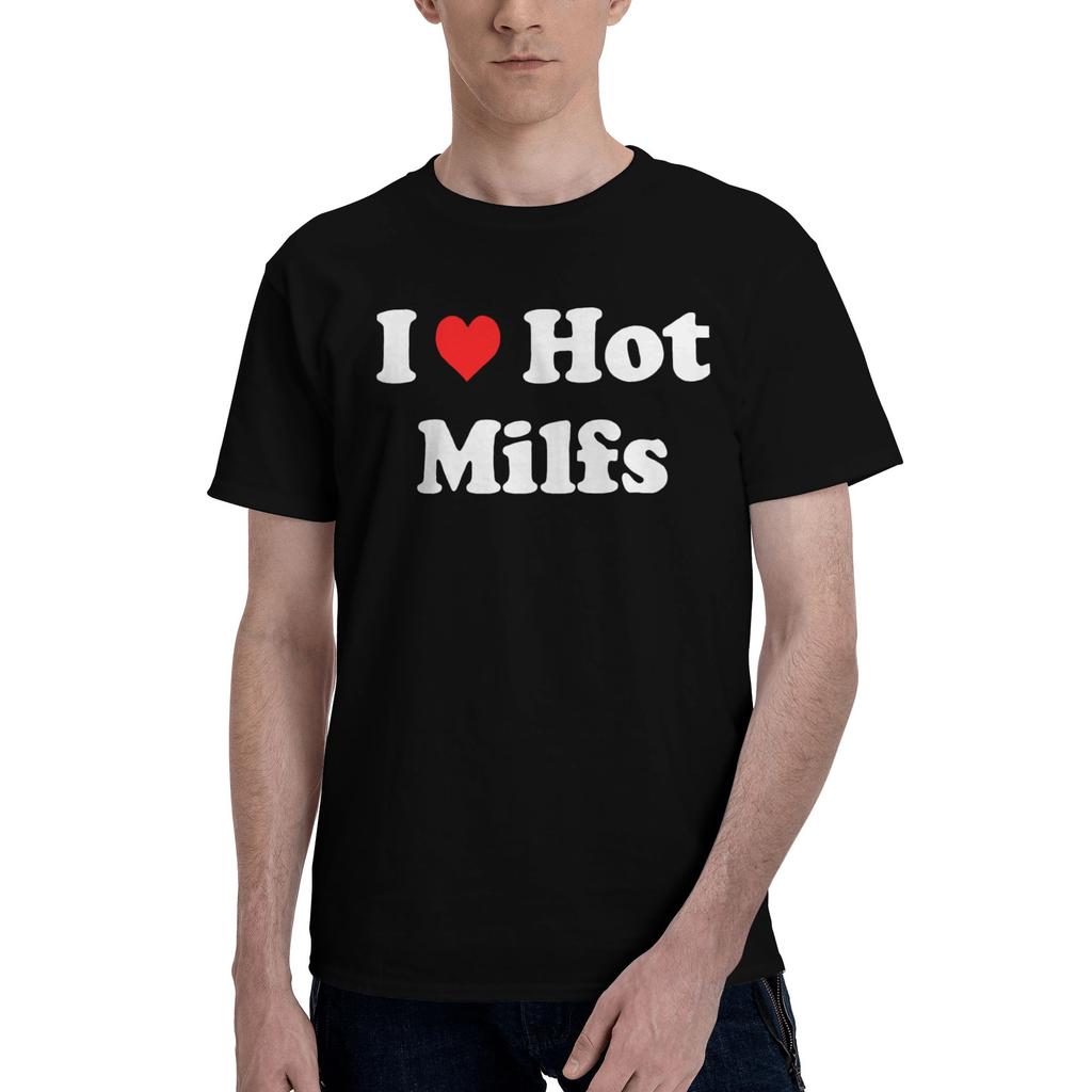 I Love Hot Dads Unisex Unisexs T Shirt Casual Tee Shirt Short Sleeve Crewneck Tshirts Cotton Printing Tops