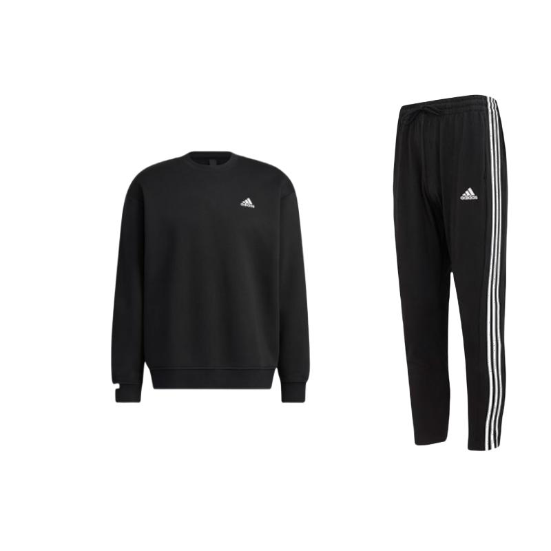 

Adidas Logo Print Round Neck Pullover Long Sleeve Sweatshirt Tapered Knit Pants Casual Sports Set Men sweatshirt, pants IC0044+IB2774 S