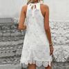 Summer White Polyester Sleeveless Off Shoulder A Line Dress For Women