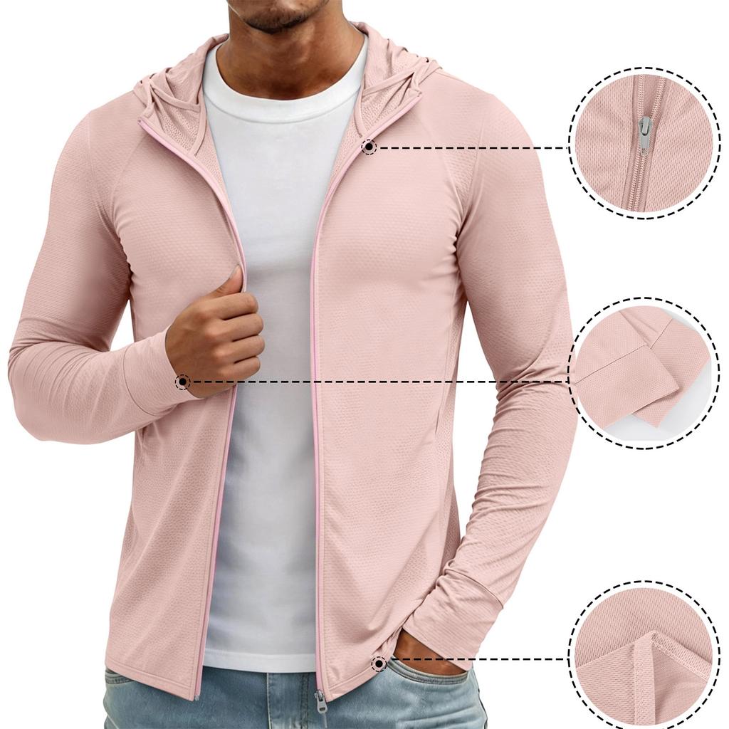 Men's Lightweight UV- Zip Up Hooded Jacket | Thin Sun Coat For Cycling Fishing Hiking