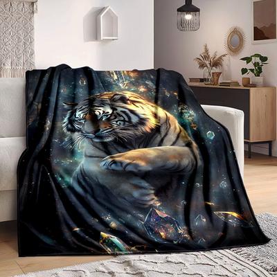 1pc Tiger Crystal Fantasy Blanket - Lightweight Flannel Fleece with Digital Printing, Soft Warm for Sofa, Travel, Camping, Office Yy251018296