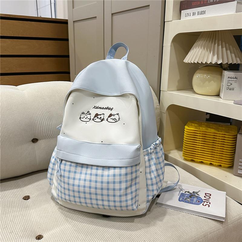 

Contrast Color Student Schoolbag Women s Campus Backpack Lightweight Backpack синий