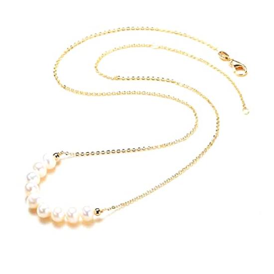 C-Girls Pearl Shop Natural Pearl Horseshoe Pendant Necklace - Hanadama Grade 6-7mm Freshwater Pearls - Smile Design - 9 White Freshwater Pearls - 14K