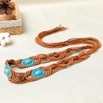 Damen Gürtel im ethnischen Stil, Europäischer und Amerikanischer Stil DIY Gestrickter Hanfu Gürtel, Acryl Türkis Gestrickte Damen Taille Kette