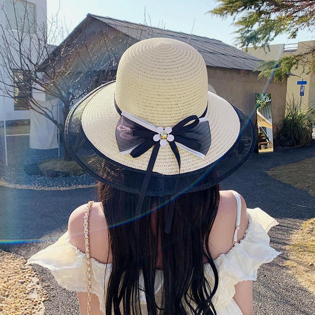 Flower Ribbon Beach Hat (Light Brown) Straw Hat