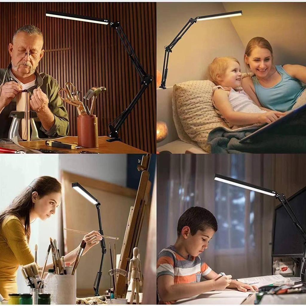 LED Folding Long Arm 12V Clip-on Eye Protection Desk Lamp with USB