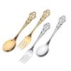 1 Pair Vintage Gold Spoon Fork Cutlery Set Stainless Steel Luxury Dessert Spoon Outdoor Tableware Camping Cooking Supplies Plate