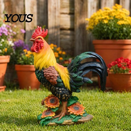 Farmhouse Garden Decoration Chicken Figurine, Lifelike Resin Hen Rooster Statue, Standing Crack-resistant Outdoor Statue Farm Animal Sculpture