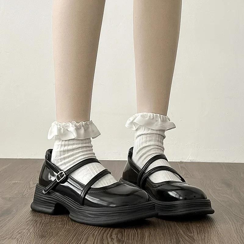 Pantofi Mary Jane cu platformă groasă de modă pentru femei, din piele lăcuită, cu cataramă dublă, pantofi cu curele la gleznă Woman2024, pantofi Lolita de primăvară, Y2K