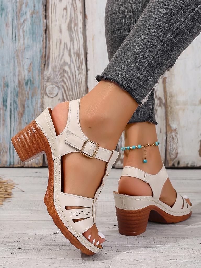 Large Size Fashion Thick Heel Light Word with Sandals Women's Summer 2025 New TEUM Sandals Women