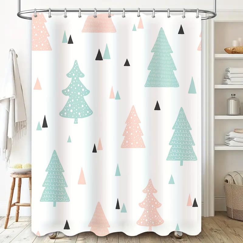 New Christmas Tree Decor Shower Curtain Set Modern Waterproof Bathroom Decor Various Sizes Available for Home Decoration