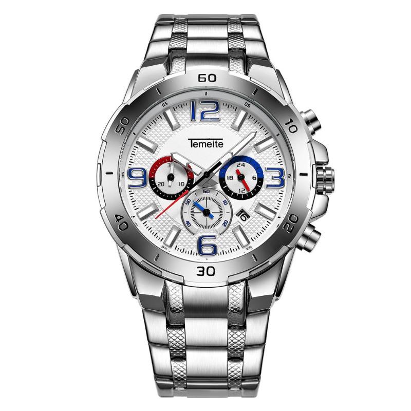 Top Brand Watch Quartz Large Dial Luminous Watch Men's Stainless Steel Strap Calendar Quartz Glass Mirror Chronograph Watch