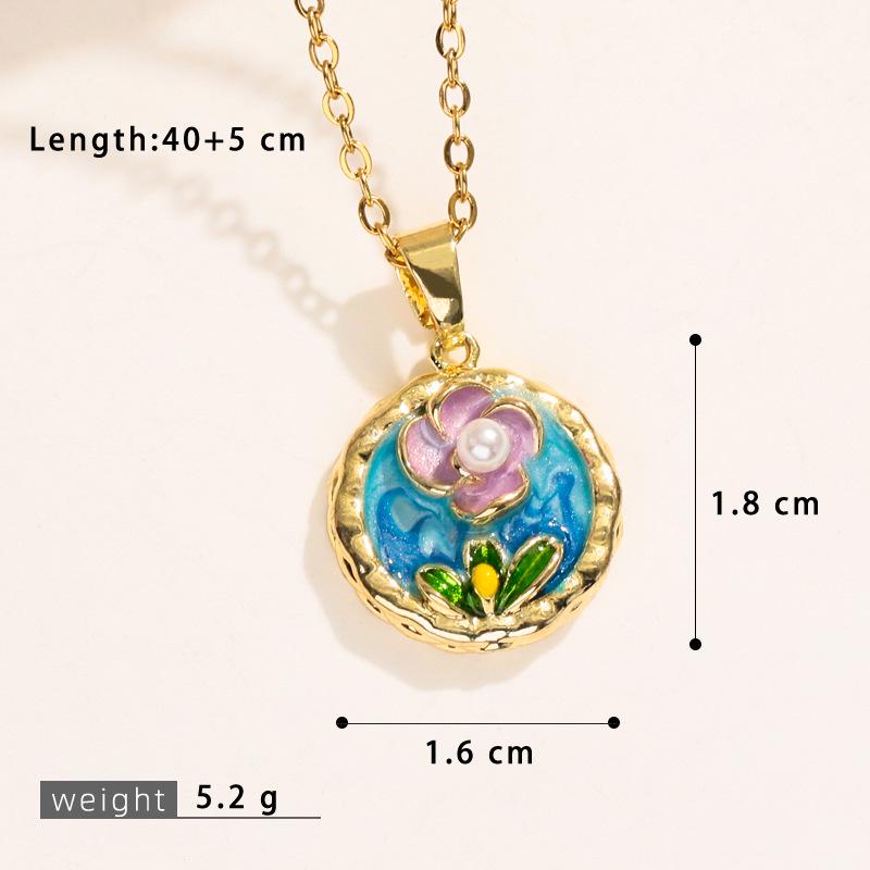 Monet Garden Oil Painting Flower Pendant Necklace - Elegant, Colorfast Accessory for Women
