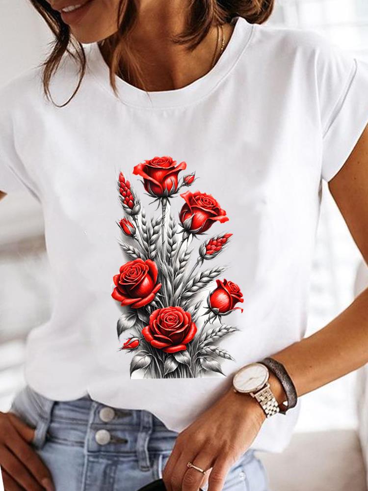 (Asian Size)  Clothing T Shirt sweet plant cute Fashion Tee Print Lady Women Casual Top Short Sleeve Female Graphic T-shirts