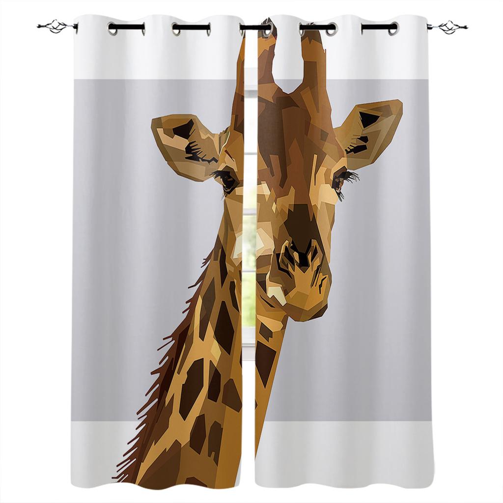 Fun Giraffe Animal White Blackout Curtains For Living Room Bedroom Window Treatment Blinds Drapes Kitchen Curtains
