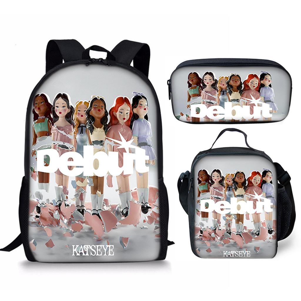 Luxury Popular Funny Novelty Kpop Katseye 3D Print 3pcs/Set pupil School Bags Laptop Daypack Backpack Lunch bag Pencil Case