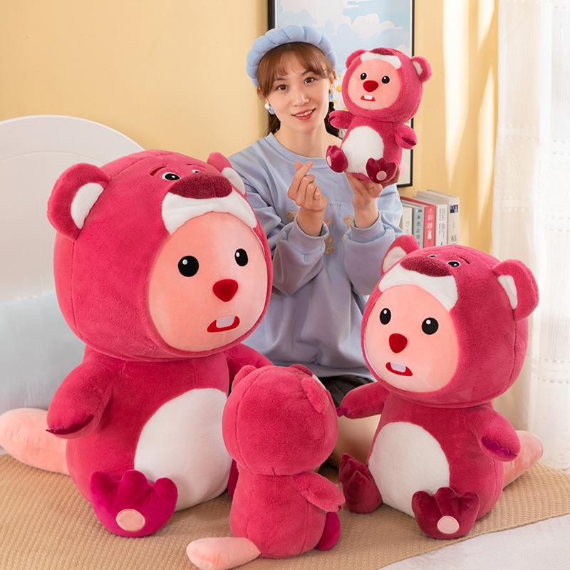 Strawberry Bear Turned Into a Sea Doll Plush Toy Cute Large Doll Throw Pillow Gift