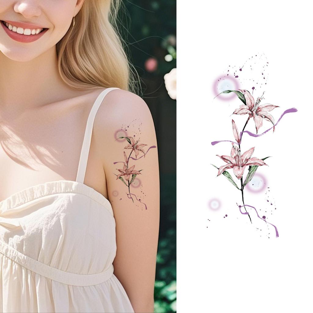 10pcs Women Aesthetic Temporary Tattoos Stickers Flower Waterproof Long Lasting Arm Clavicle Finger Disposable Fake Tattoos