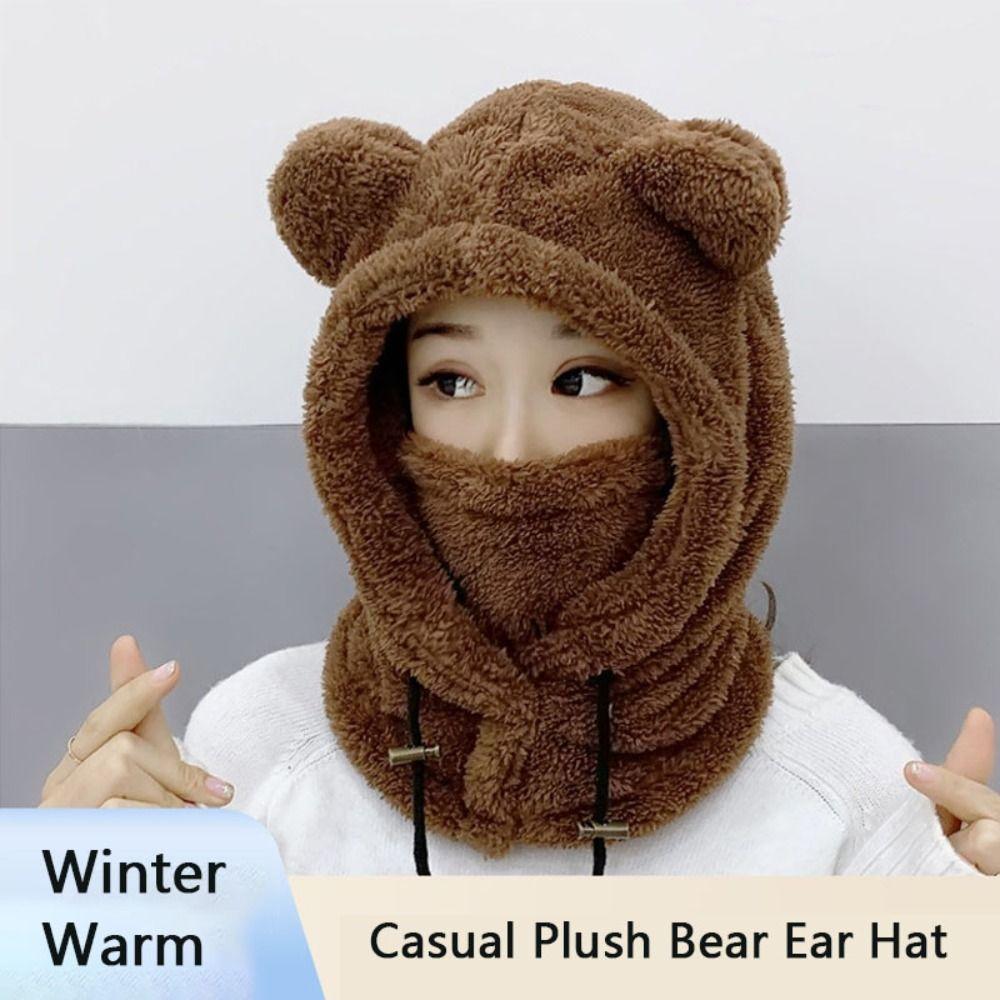 Windproof Winter Hats Balaclavas Mask Earflap Earmuff Cold Weather Bear Ear Hat  Women Girls