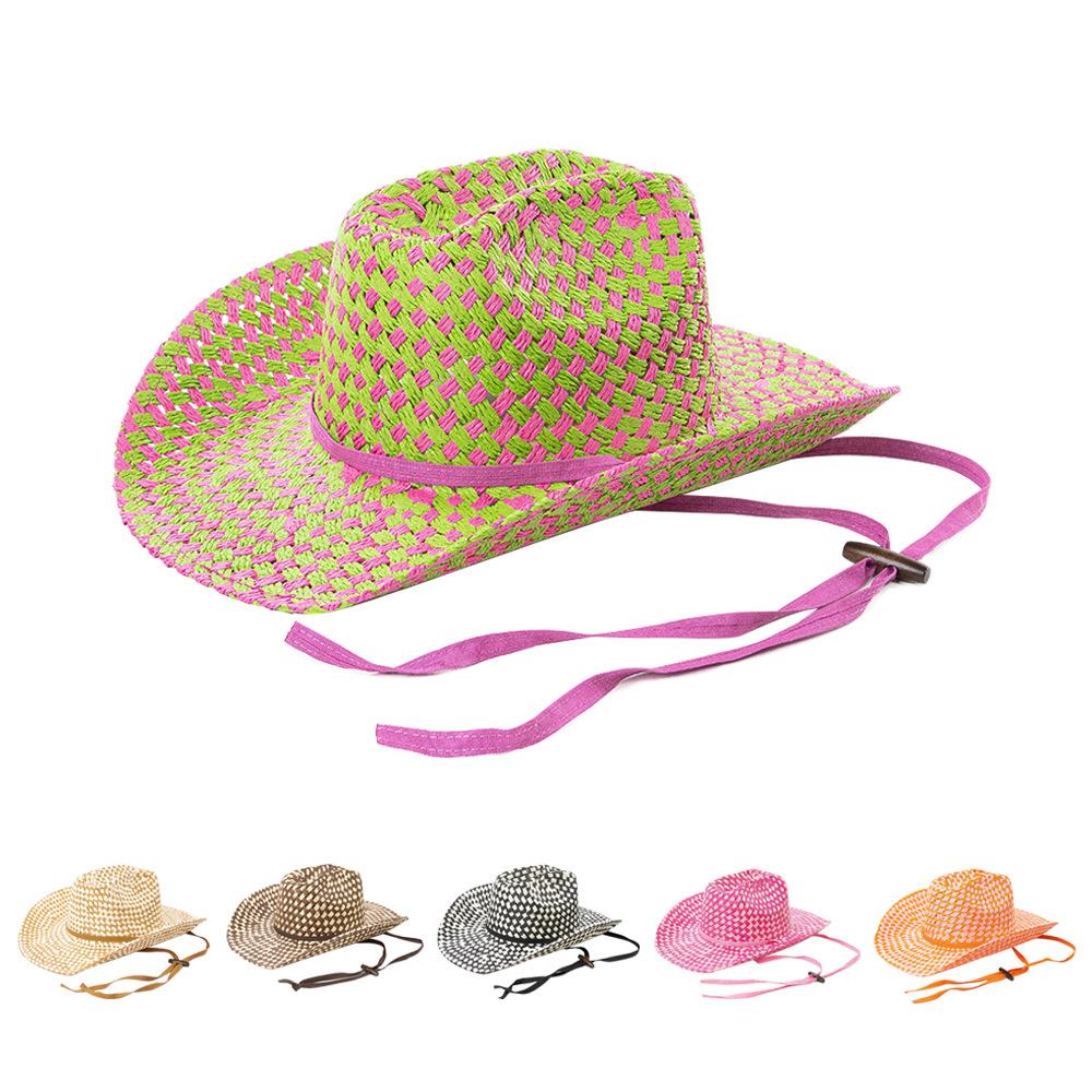 Sombrero de paja de vaquero doble cóncavo tejido a mano de dos colores sombrero de vaquero western para viajes al aire libre playa sombrero de caballero para mujer sombrero vaquero