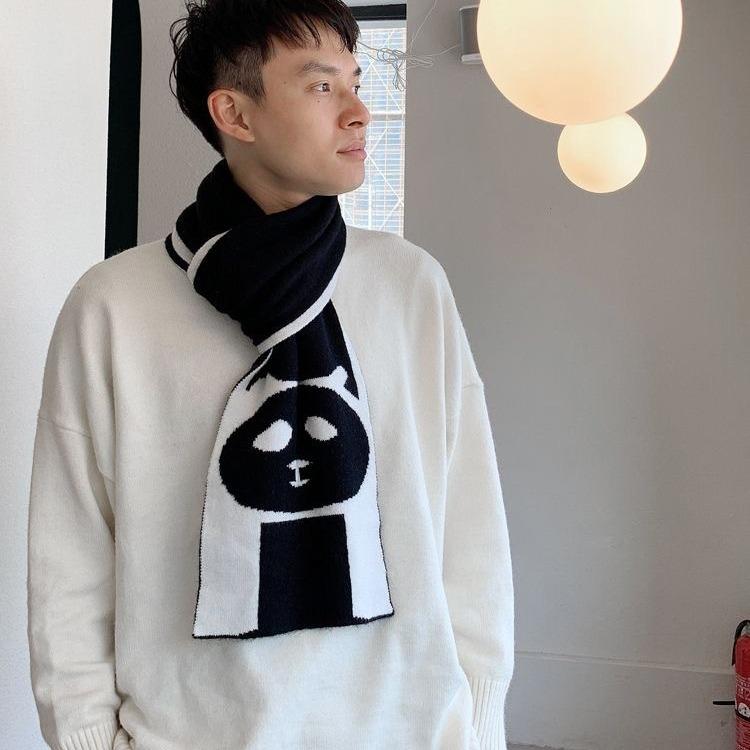 New Korean Style Winter Panda Woolen Scarf for Women Warm Student Cute Japanese Style Couple Scarf Versatile for Men