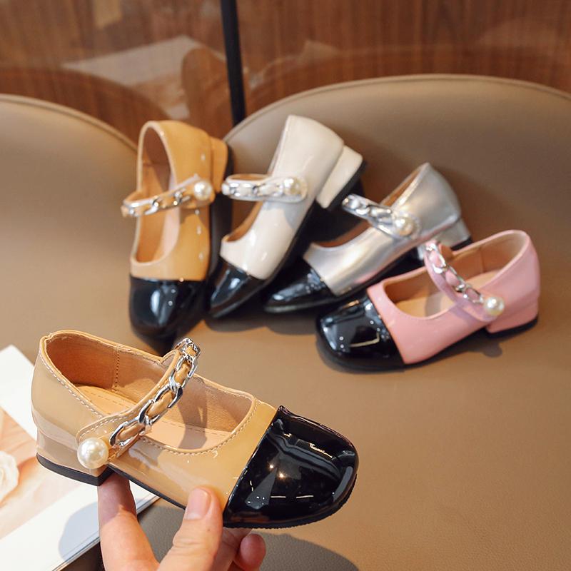 2024 Girls Mary Janes for Party Wedding Shows PU Non-slip Children Fashion Color Matching Elegant Low Heels Kids Shallow Loafer