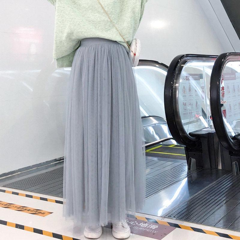 

Women s Pleated Net Yarn Midi Skirt - Spring Fairy Style Length 68cm, knee length