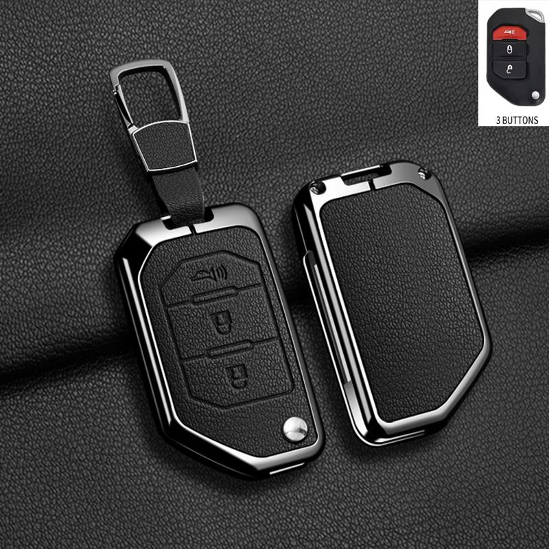 Zinc Alloy Leather Car Key Case Cover for Jeep Wrangler JL JLU Rubicon Gladiator JT Sahara JLU 2018 2019 2020 2021 2022 2023