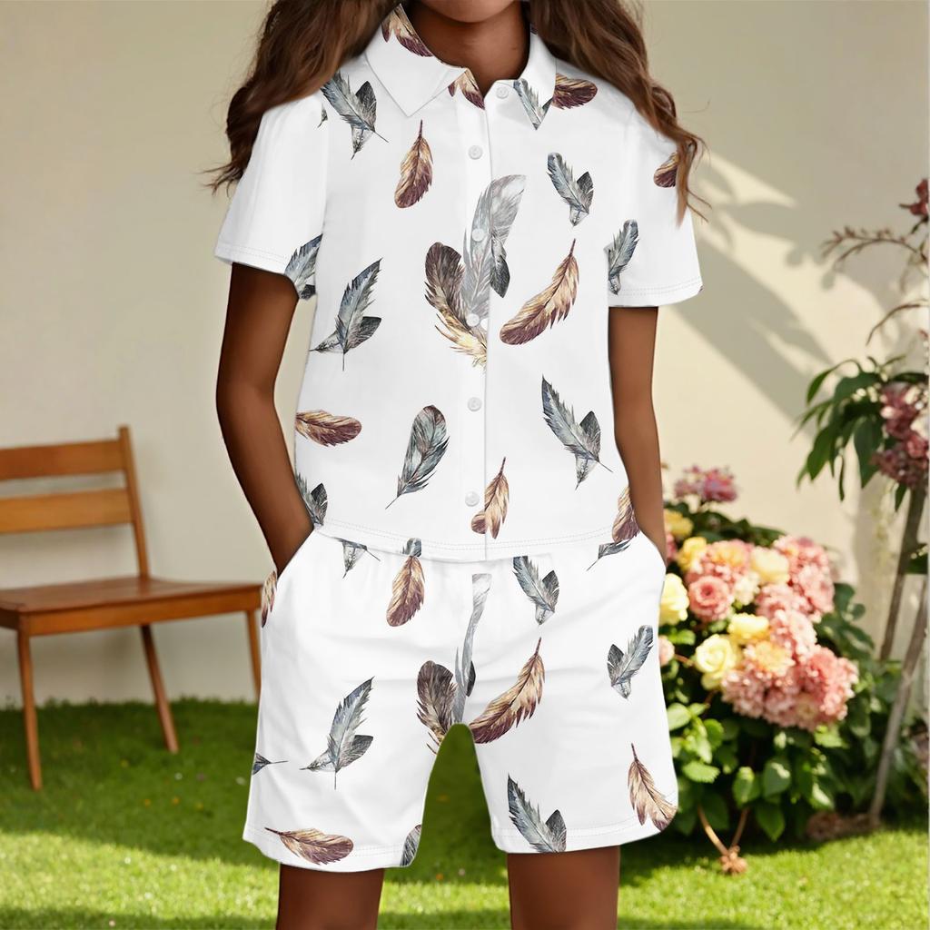 Children's Casual Fashion Shirt Button Top Shorts Set