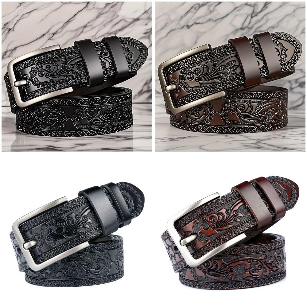 PU Embossed Leather Belt Embossed Waistband Retro Women's Faux Leather Belt