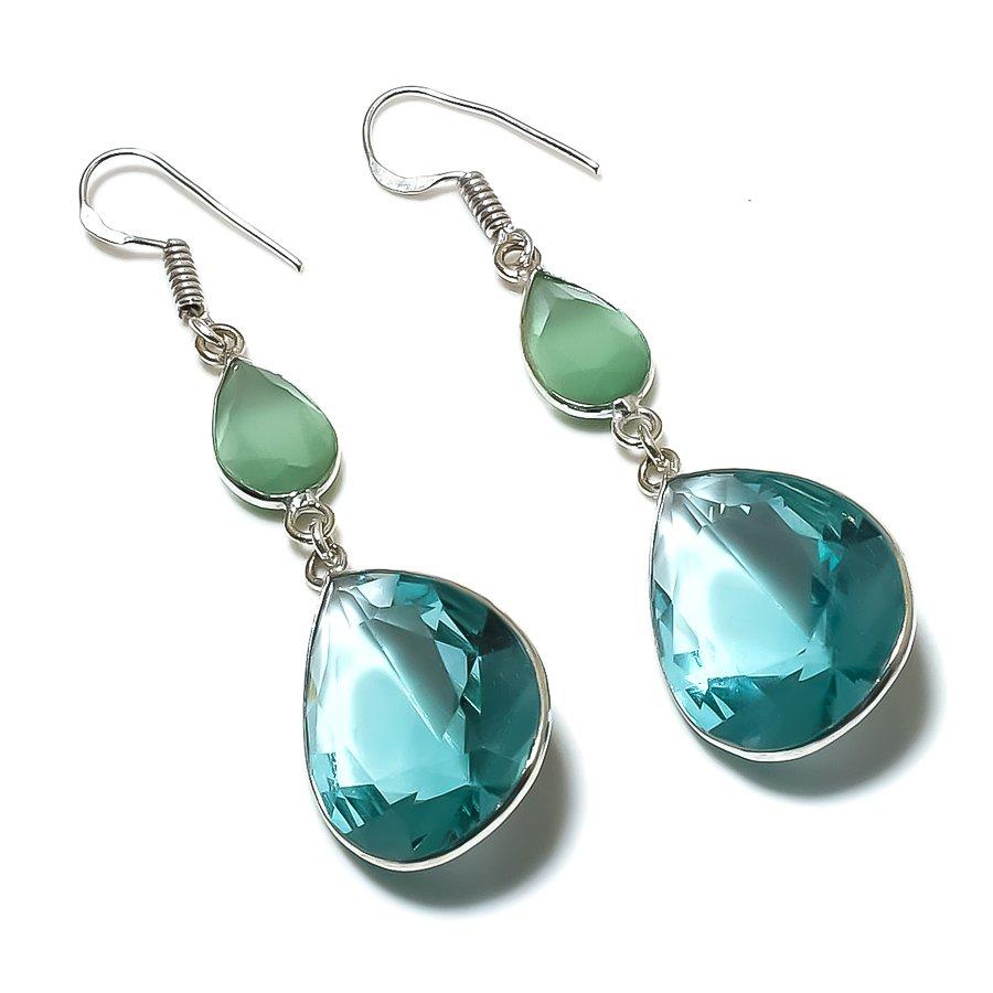 

Natural Blue Topaz, Chalcedony 925 Sterling Silver Jewelry Earring 2.56 V7H77