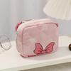 Cute Small Makeup Pouch Bow/Floral Quilted Cosmetic Organizer for Travel Daily Puffy Cotton Toiletry Pencil Purse with Zipper for Women Girls
