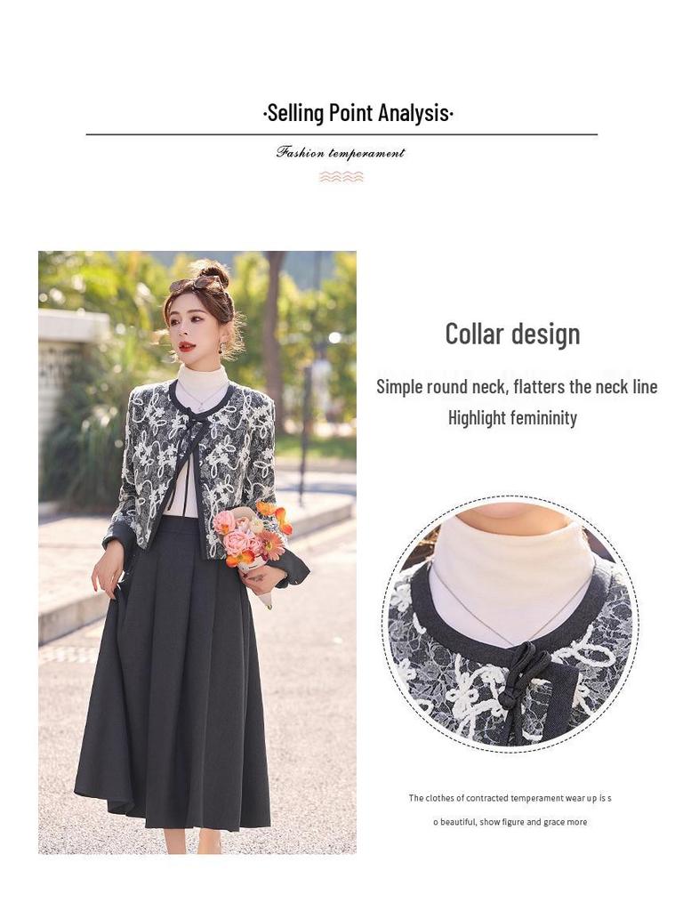 Spring 2025 Women's Embroidered Two-Piece Set: Short Jacket & Half Skirt