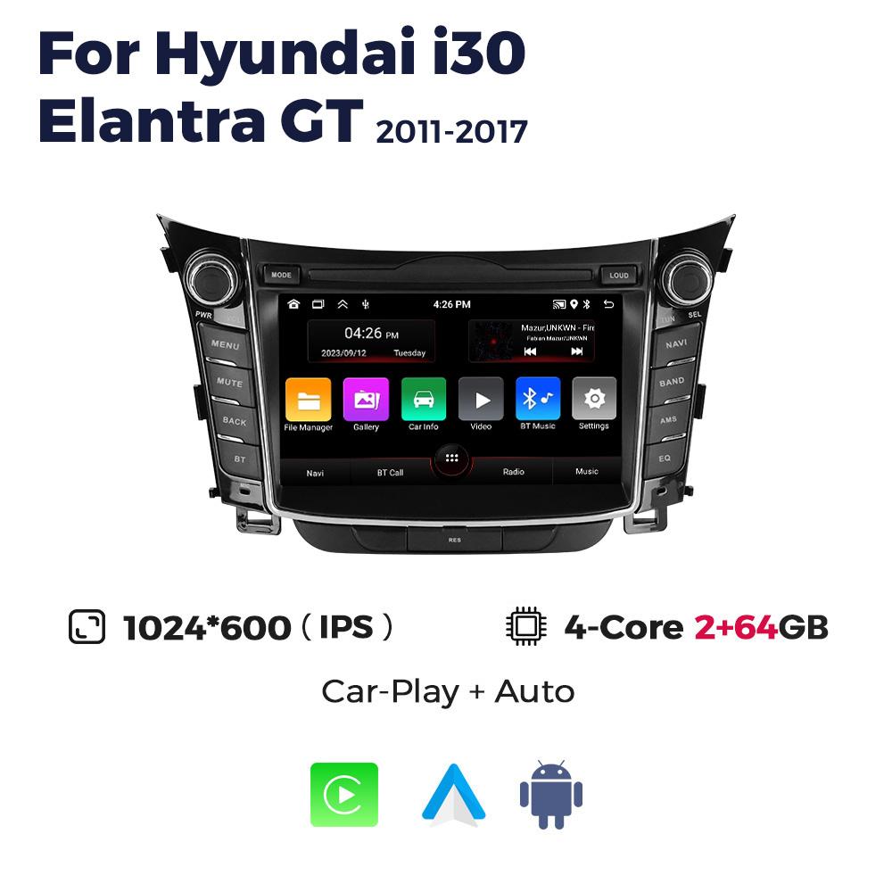7'' Car Radio for Hyundai I30 Elantra GT 2011-2017 Carplay Android Auto Screen Multimedia Player GPS Navigation RDS FM Autoradio