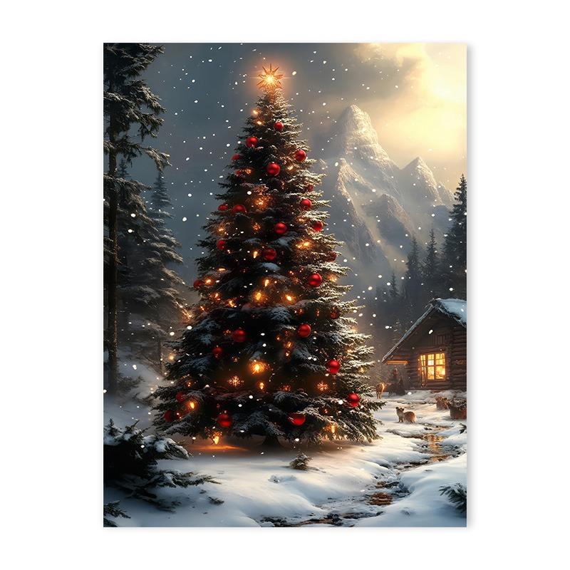 Red Truck Christmas Tree Holiday Decoration Poster Winter Santa Claus Snow Scene Canvas Painting Living Room Wall Art Home Decor