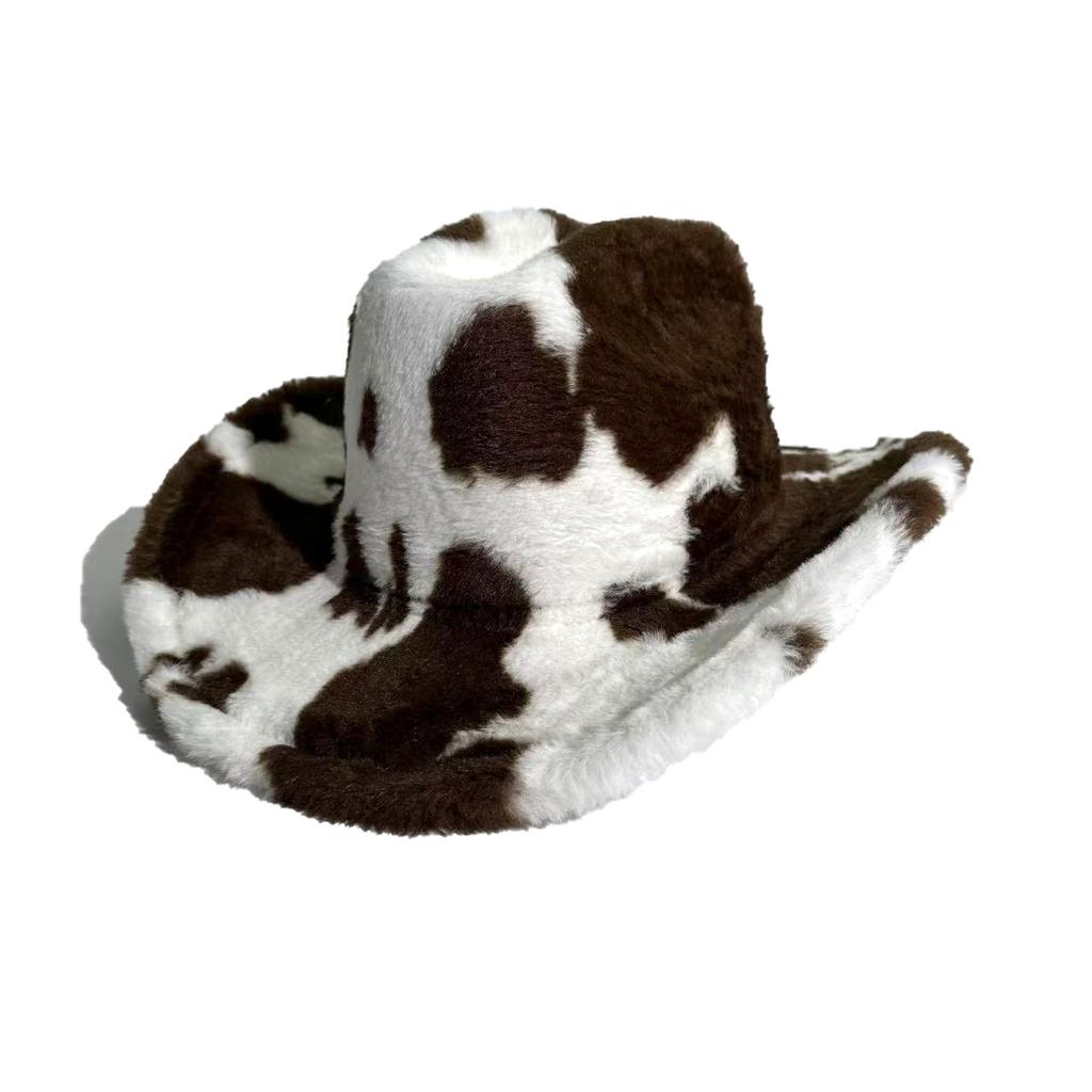 Hat women's new milk pattern western cowboy hat fashion thickened cold warm dome bucket hat top hat