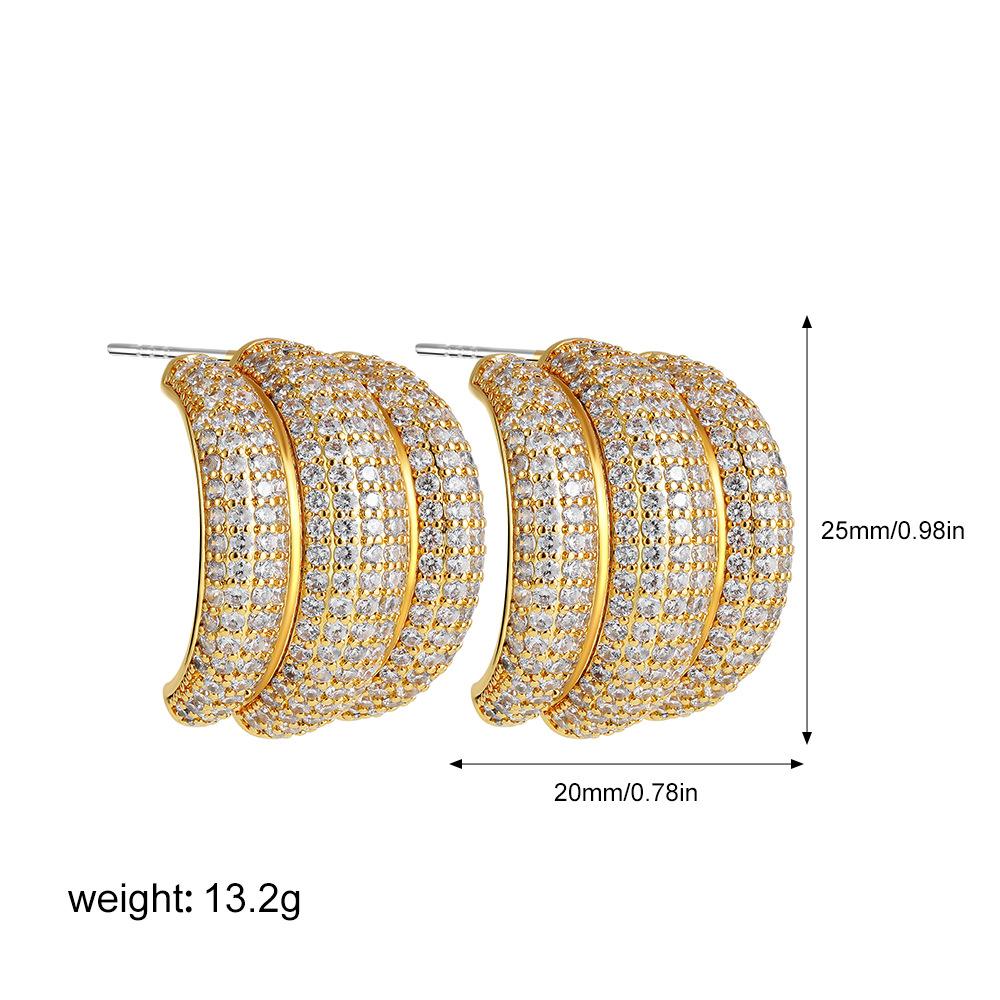 18K Gold Glossy Curved Claw Stud Earrings Inlaid with Zircon Exaggerated C-shaped Large Earrings Ear Jewelry