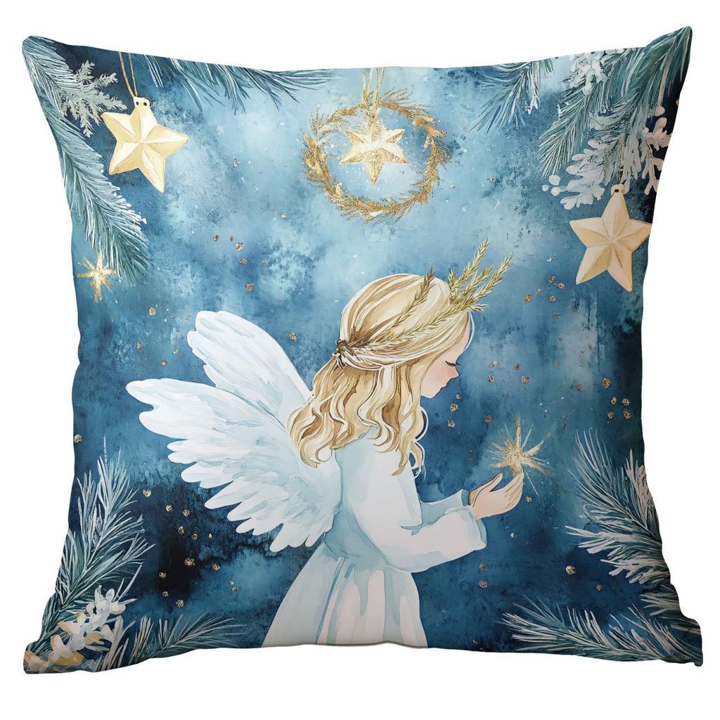 New Christmas Pillowcase Home Christmas Decoration Cushion Blue Christmas Balls Pine Tree Snow Scene